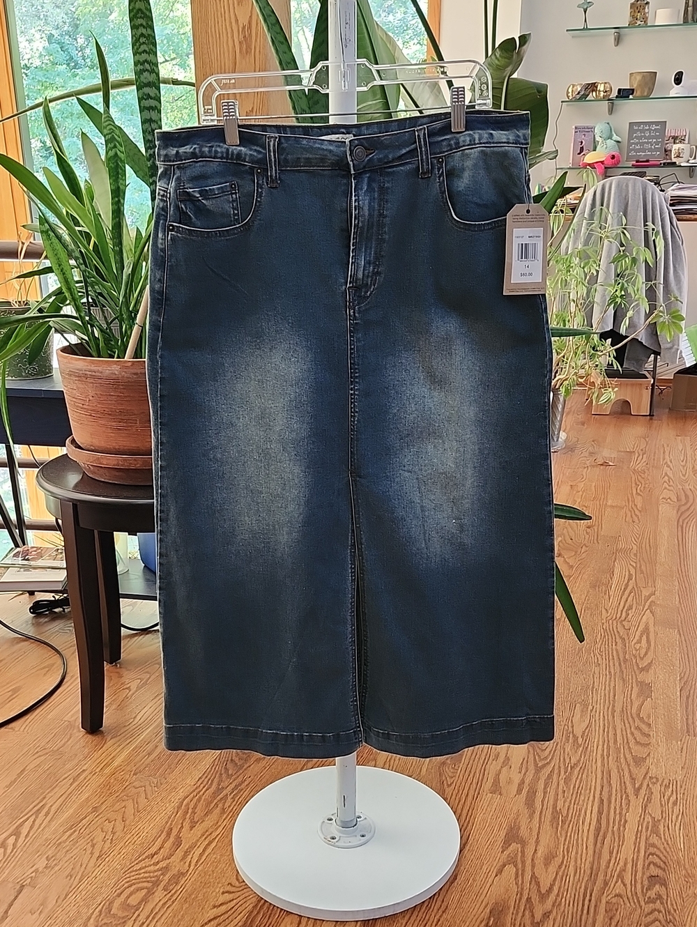 NWT Frye & Co Marley Wash Denim Midi Skirt - Size 14